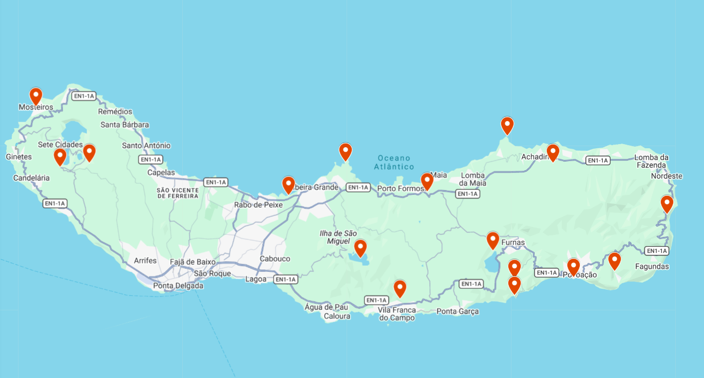 Sao Miguel mapa atrakcji